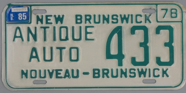 NEW BRUNSWICK / Nouveau Brunswick Nummernschild * Antique Auto ## 433 =