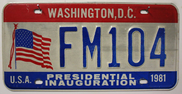 WASHINGTON, D.C. Inauguration 1981 - U.S.A. Nummernschild # FM104