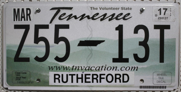 TENNESSEE The Volunteer State - Nummernschild # Rutherford County Z5513T