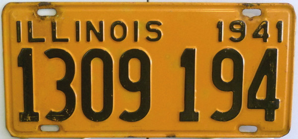 ILLINOIS 1941 Oldtimer Nummernschild # 1309194