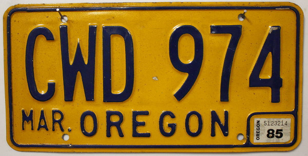 OREGON geprägt - Nummernschild # CWD974 =