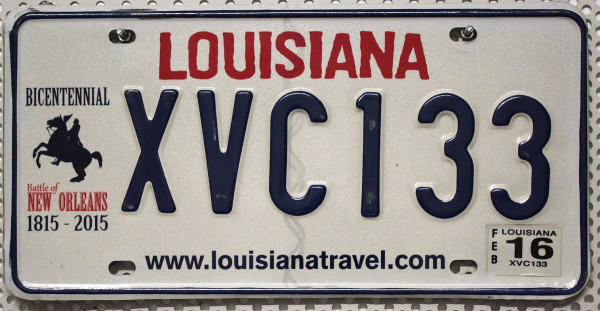 LOUISIANA 1815 2015 Bicentennial - Nummernschild # XVC133 =
