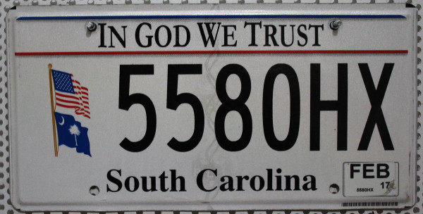 SOUTH CAROLINA In God We Trust - Nummernschild # 5580HX =