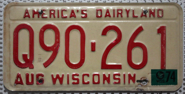 WISCONSIN 1974 Oldtimer Nummernschild # Q90261 =