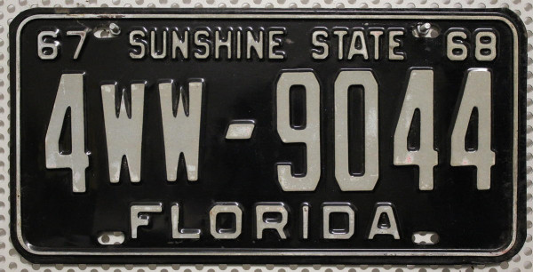 FLORIDA 1967 1968 Oldtimer Nummernschild # 4WW9044