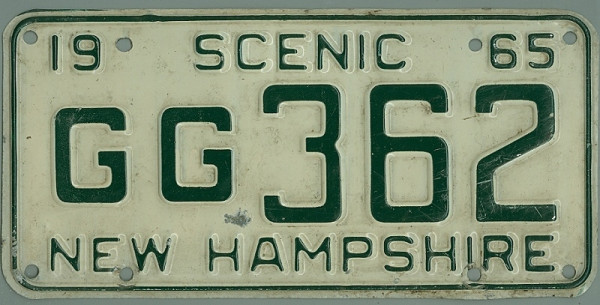 NEW HAMPSHIRE 1965 Oldtimer Nummernschild # GG362