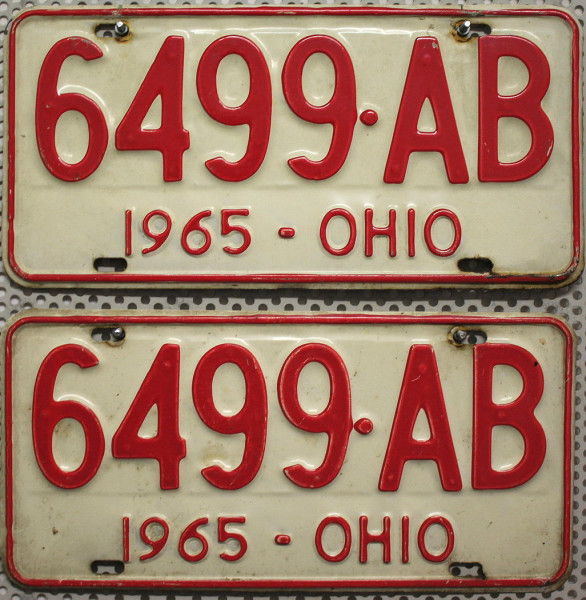 OHIO 1965 Oldtimer Schilder PAAR - USA Nummernschilder # 6499AB