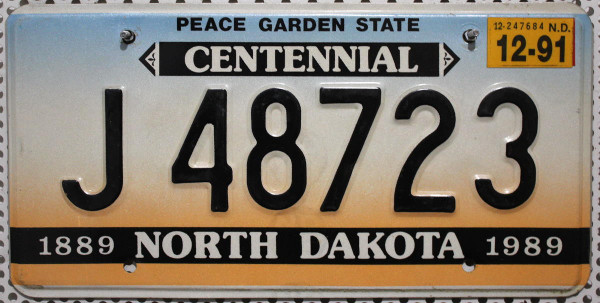 NORTH DAKOTA Peace Garden State - Nummernschild # J48723 =