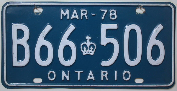ONTARIO 1978 Oldtimer - Nummernschild / KANADA Kennzeichen # B66506 ...