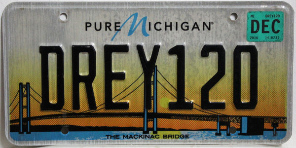 MICHIGAN The Mackinac Bridge - Nummernschild # DREY120 =