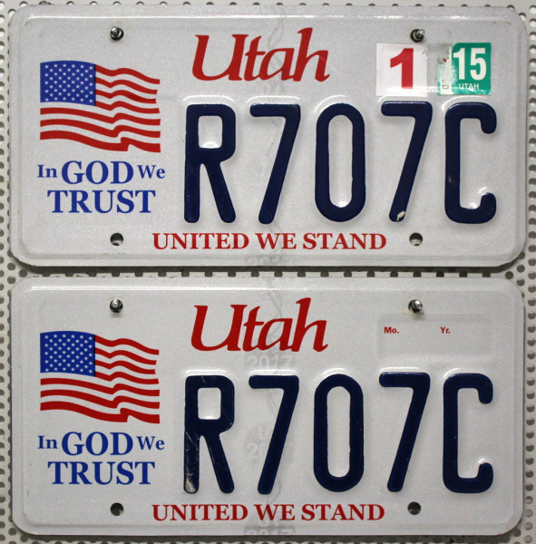 UTAH Schilder PAAR - Zwei UNITED WE STAND Kennzeichen # R707C