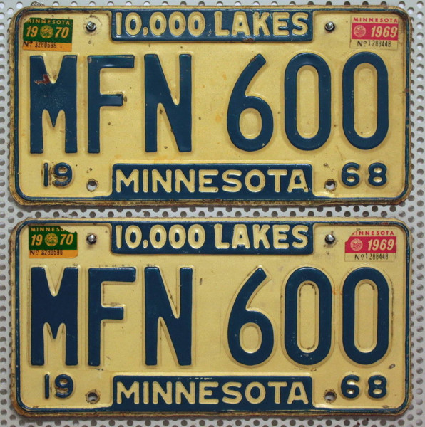 MINNESOTA 1968 1969 1970 Oldtimer Schilder PAAR - USA Nummernschilder # MFN600