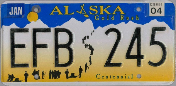 ALASKA Goldrush Centennial - Nummernschild # EFB245 =