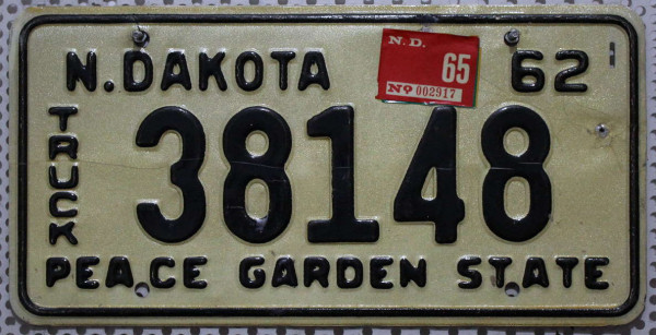 NORTH DAKOTA 1962 1965 Oldtimer Nummernschild # 38148 =