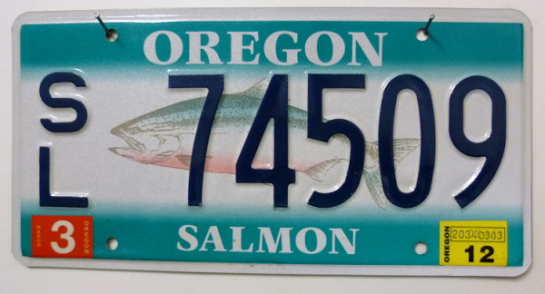 OREGON Salmon - Nummernschild # SL74509 ≡