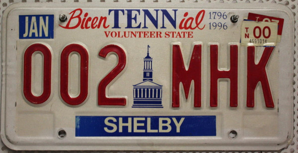 TENNESSEE Volunteer State - Nummernschild # 002MHK - Shelby County