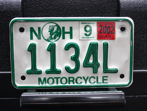 Motorradschild NH / New Hampshire Nummernschild # 1134L =