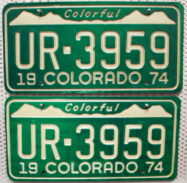COLORADO 1974 Oldtimer Schilder PAAR - USA Nummernschilder # UR3959