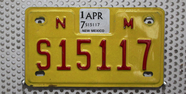 Motorradschild NM / New Mexico Nummernschild # S15117 =