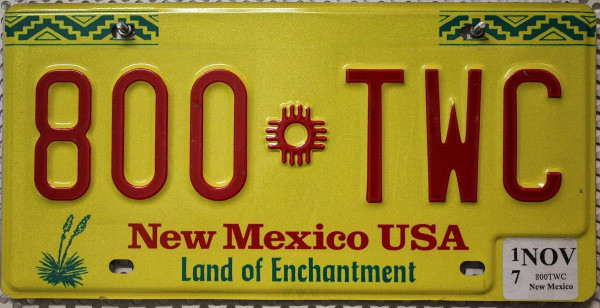 NEW MEXICO Land of Enchantment - Nummernschild # 800TWC =