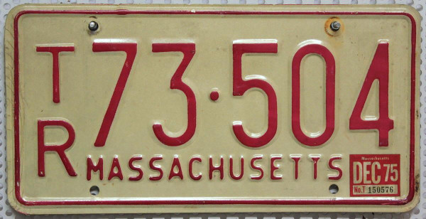 MASSACHUSETTS 1975 Oldtimer - Nummernschild # TR73504 =