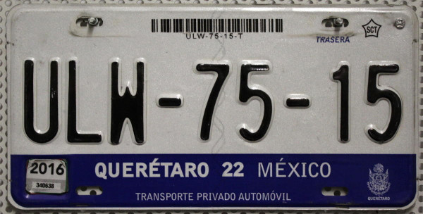 QUERETARO - Mexiko Nummernschild # ULW7515