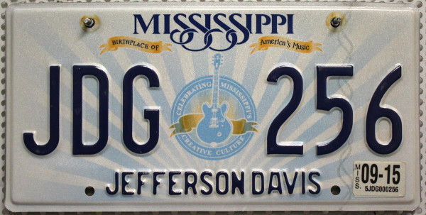 MISSISSIPPI Birthplace of America's Music - Nummernschild # JDG256 =