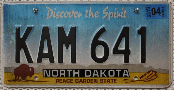 NORTH DAKOTA Discover the Spirit - Nummernschild # KAM641 =