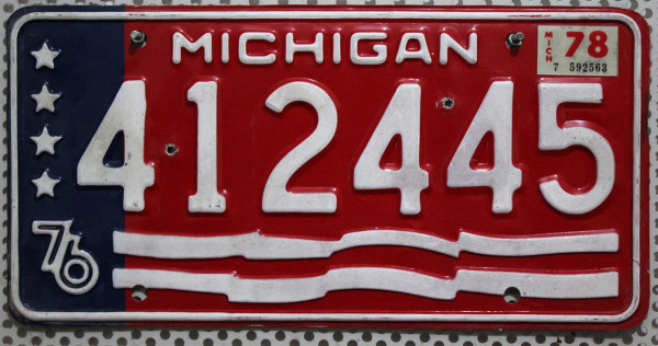 MICHIGAN 1976 1978 Oldtimer Nummernschild # 412445 =