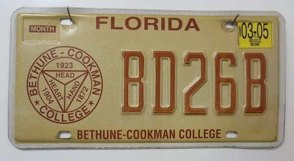 FLORIDA Bethune Cookman - Nummernschild # BD26B =