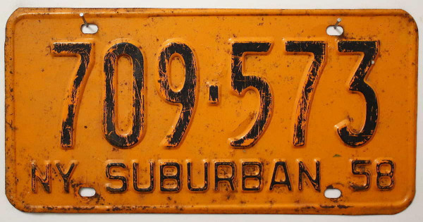 NY New York 1958 Oldtimer Nummernschild # 709573