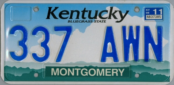 KENTUCKY Bluegrass State - Nummernschild # 337AWN
