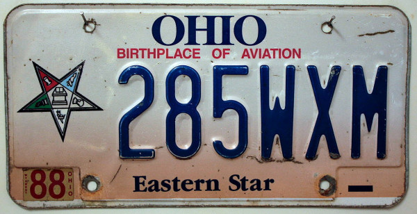 OHIO Eastern Star - Nummernschild # 285WXM