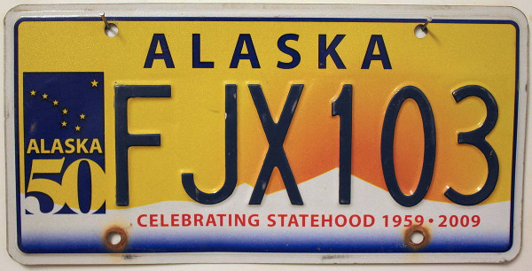 ALASKA Statehood 1959 ^ 2009 - Nummernschild # FJX103 ...