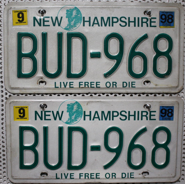 NEW HAMPSHIRE Schilder PAAR - Zwei USA Nummernschilder # BUD968