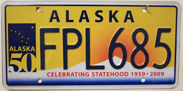 ALASKA Statehood 1959 ^ 2009 - Nummernschild # FPL685 ...