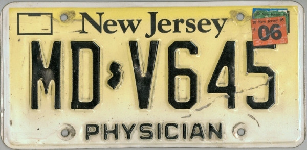 NEW JERSEY # Physician - Nummernschild # MDV645 =