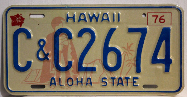 HAWAII '76 Nummernschild C & C = City and County of Honolulu
