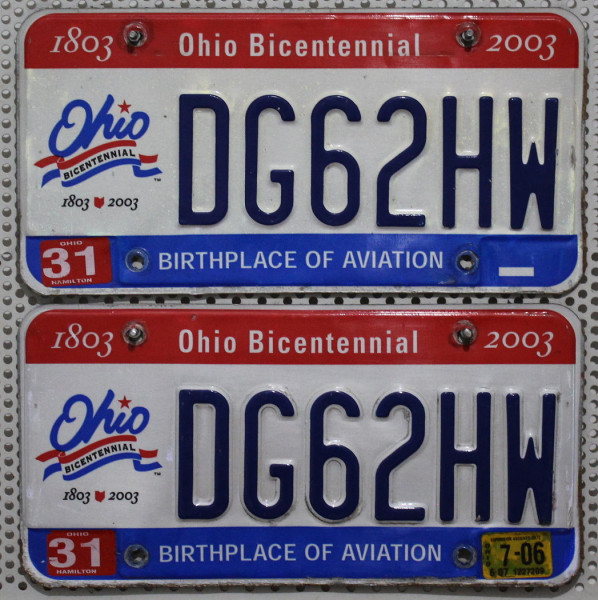OHIO Bicentennial Schilder PAAR - Zwei USA Nummernschilder # DG62HW