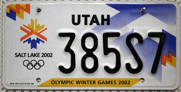 UTAH Salt Lake 2002 - USA Nummernschild # 385S7 ...