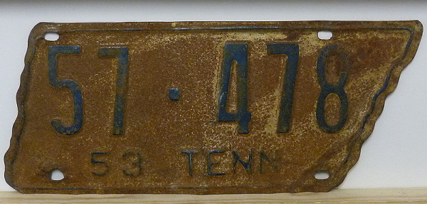 TENNESSEE 1953 Oldtimer Nummernschild # 57478