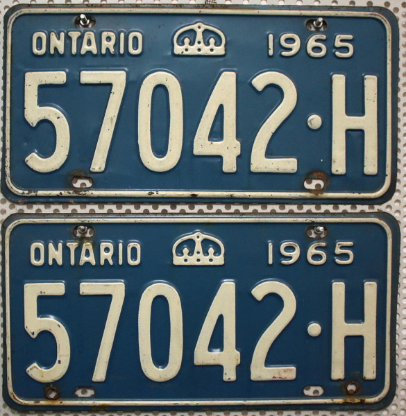ONTARIO 1965 Oldtimer Schilder PAAR - Kanada Nummernschilder # 57042.H