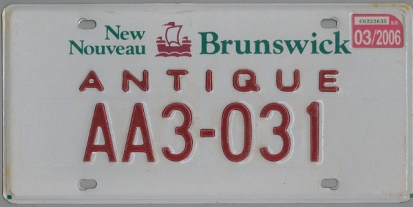 NEW BRUNSWICK / Nouveau Brunswick Nummernschild * Antique ## AA3031 =