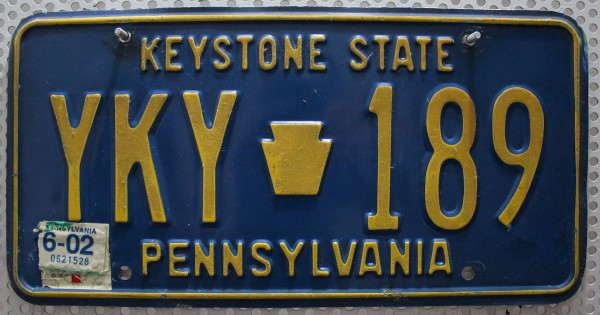 PENNSYLVANIA Keystone State - Nummernschild # YKY189 =