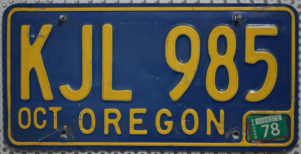 OREGON 1978 - Oldtimer Nummernschild # KJL985 =