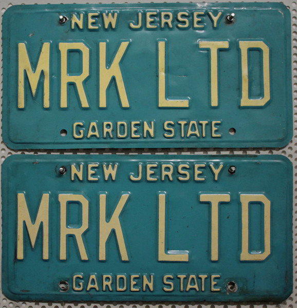 NEW JERSEY Schilder PAAR - Zwei USA Nummernschilder # MRKLTD