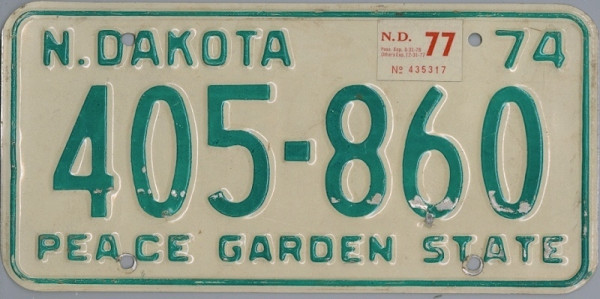 NORTH DAKOTA 1974 1977 Oldtimer Nummernschild # 405860