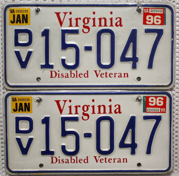 VIRGINIA Schilder PAAR - Zwei USA Nummernschilder # DV15047