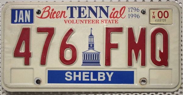 TENNESSEE Volunteer State - Nummernschild # 476FMQ - Shelby County