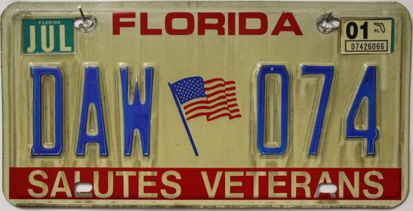FLORIDA Salutes Veterans - Nummernschild # DAW074 =
